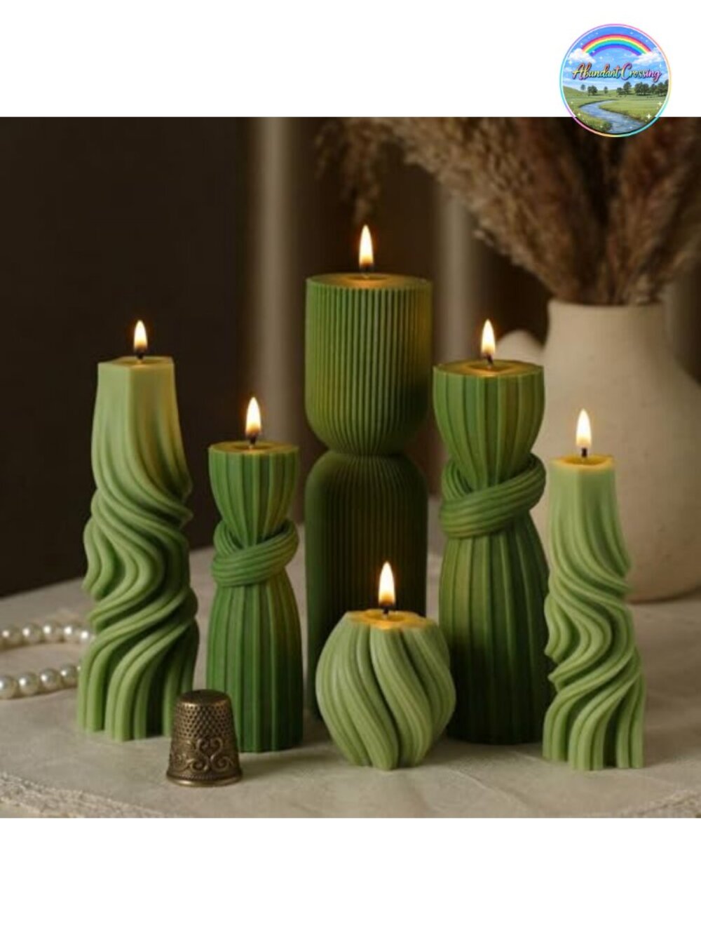 Ribbed Pillar Candles Soy Wax Cotton Wicks Set of 6